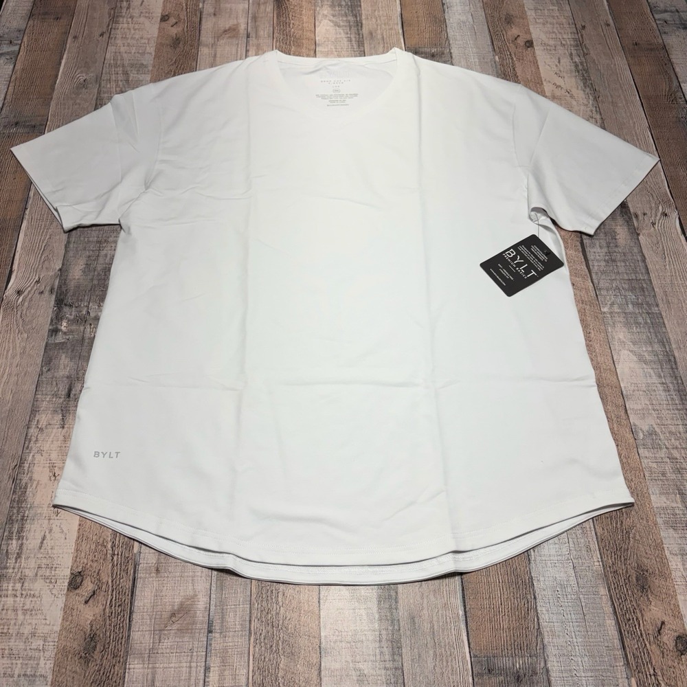 NWT BYLT Basics Drop Cut Lux V-Neck T-Shirt Men's 2XL White Stretch